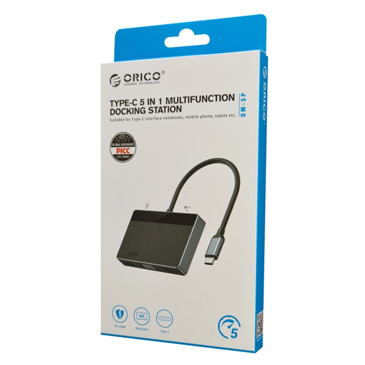 ORICO docking station DM-5P, 5 θυρών, USB-C σύνδεση, 100W PD, 4K, μαύρο - Image 4