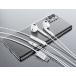CELEBRAT earphones με μικρόφωνο E500, USB-C σύνδεση, Φ14mm, 1.2m, λευκά - Image 2