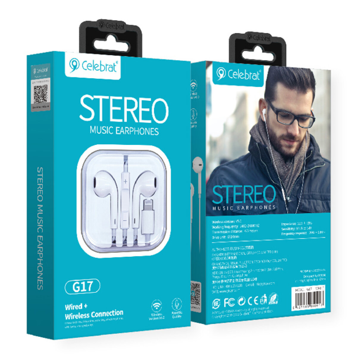 G17-WH-1 CELEBRAT earphones με μικρόφωνο G17, Lightning, Φ14mm, 1.2m, λευκά - Image 2