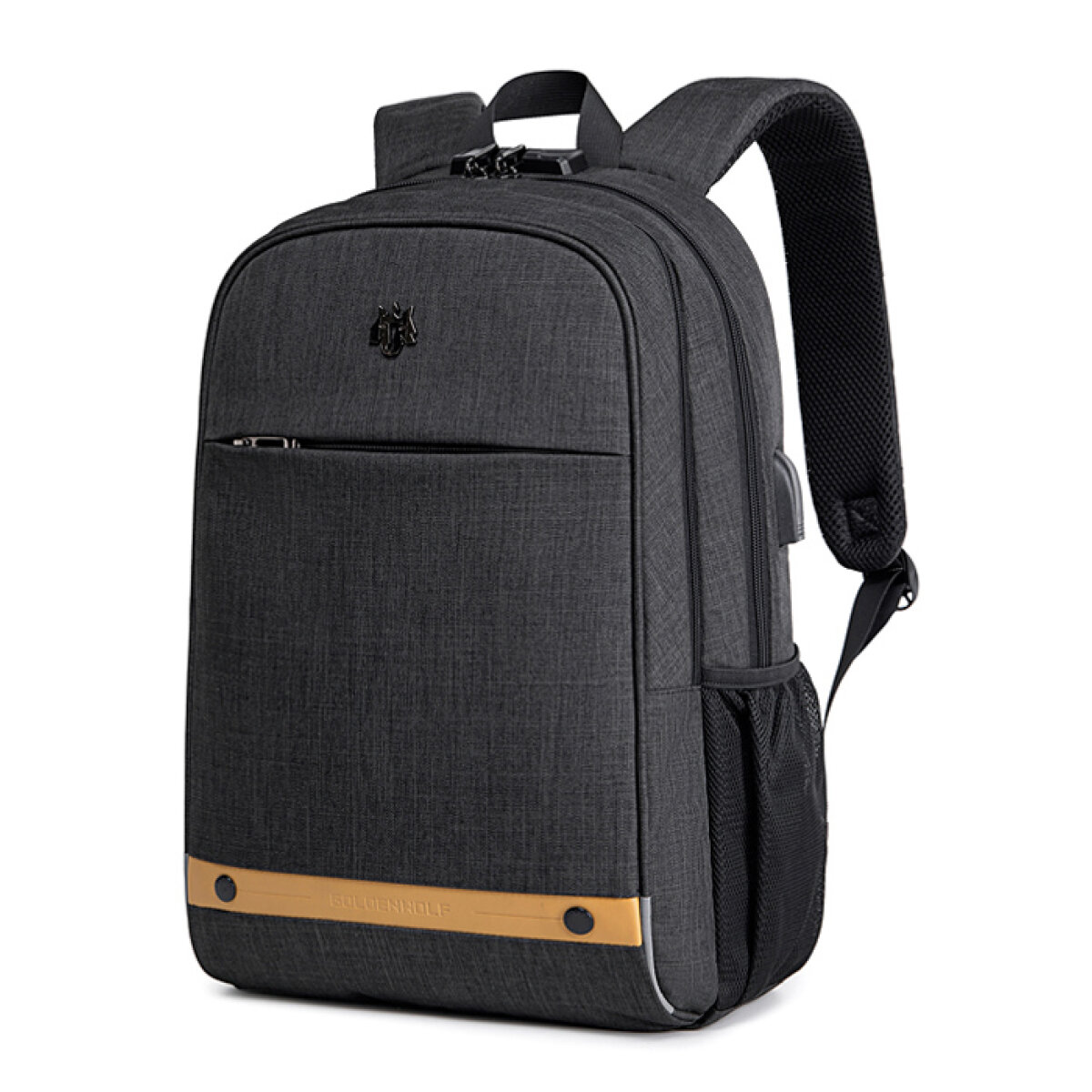 GB00375-BK GOLDEN WOLF τσάντα πλάτης GB00375 με θήκη laptop 15.6", 19L, USB, μαύρη - Image 1