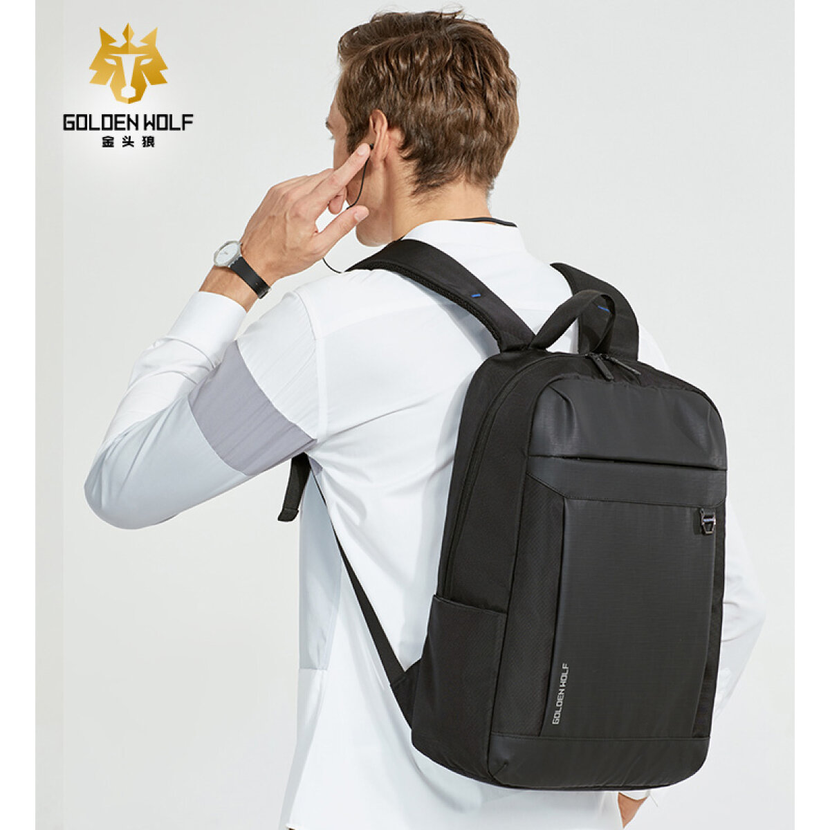 GB00400-BK-3 GOLDEN WOLF τσάντα πλάτης GB00400-BK, με θήκη laptop 15.6", μαύρη - Image 4