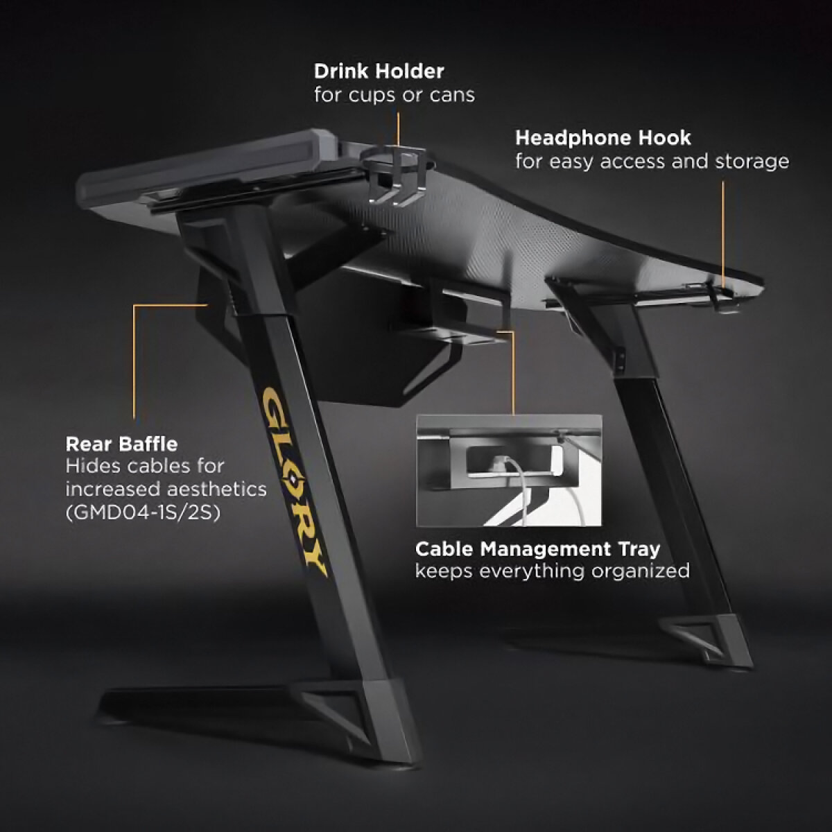 GMD04-1S-1 BRATECK gaming γραφείο Glory GMD04-1S, 1200x600mm, RGB, μαύρο - Image 3