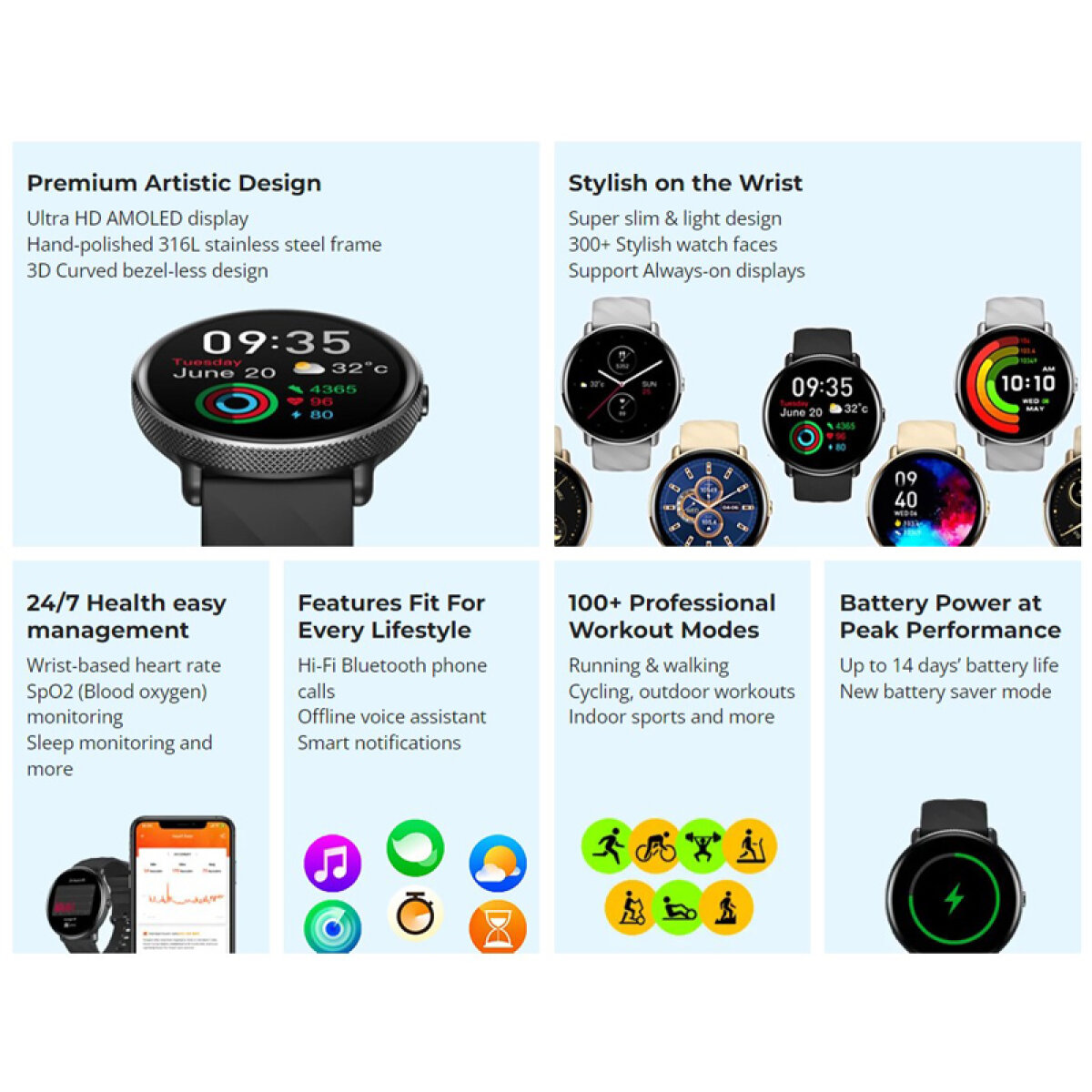 ZEBLAZE smartwatch GTR 3 Pro, heart rate, 1.43" AMOLED, IP68, μαύρο - Image 4