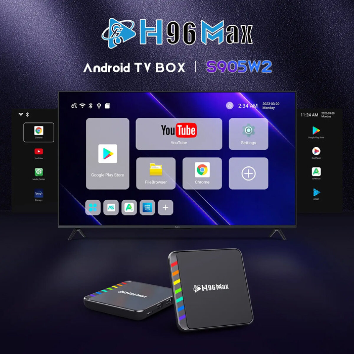 H96MAX-W2-1 H96 MAX TV Box W2, 4K, S905W2, 4/32GB, WiFi 6, Bluetooth, Android 11 - Image 2
