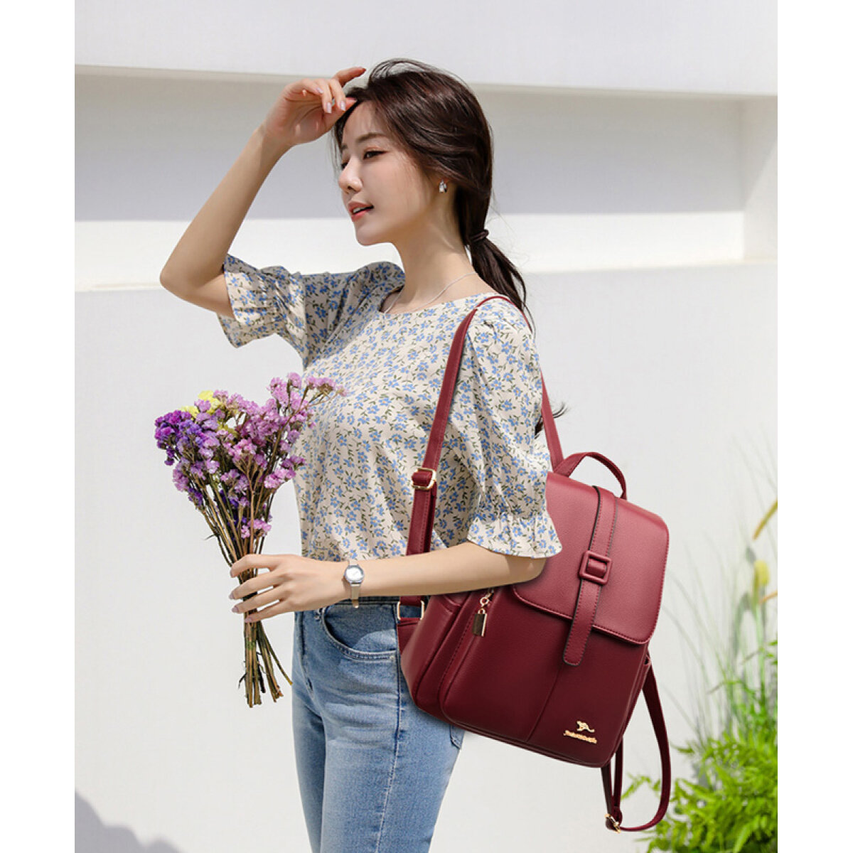 LBAG-0010-5 BALIDAISHU γυναικεία τσάντα πλάτης LBAG-0010, κόκκινη - Image 2