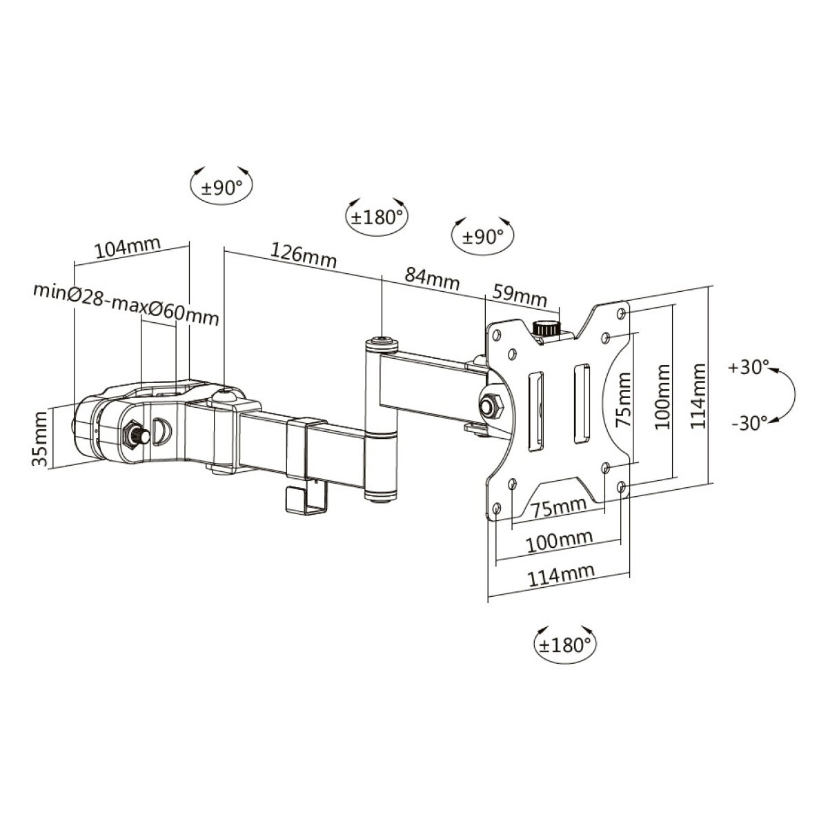 BRATECK βάση οθόνης για στύλο στήριξης LDA35-112, 17-32", έως 8kg, full motion - Image 7