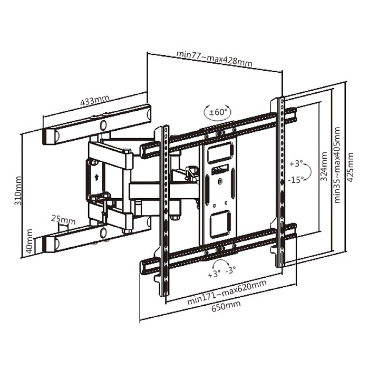 BRATECK επιτοίχια βάση τηλεόρασης LPA61-466, 37-80", έως 60kg, full motion - Image 5