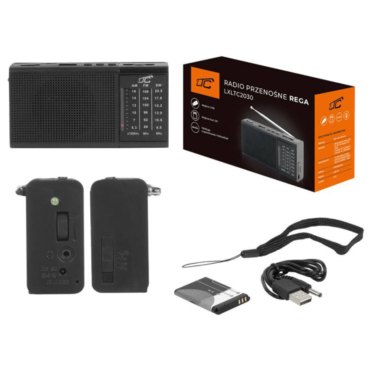 LTC φορητό ραδιόφωνο & ηχείο LXLTC2030 με φακό, USB/TF/AUX, μαύρο - Image 2