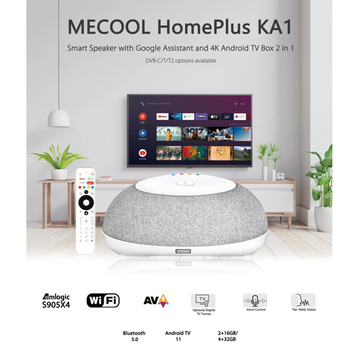 MCL-KA1-1 MECOOL TV Box & smart ηχείο KA1 με αποκωδικοποιητή, 4K, Android 11 - Image 2