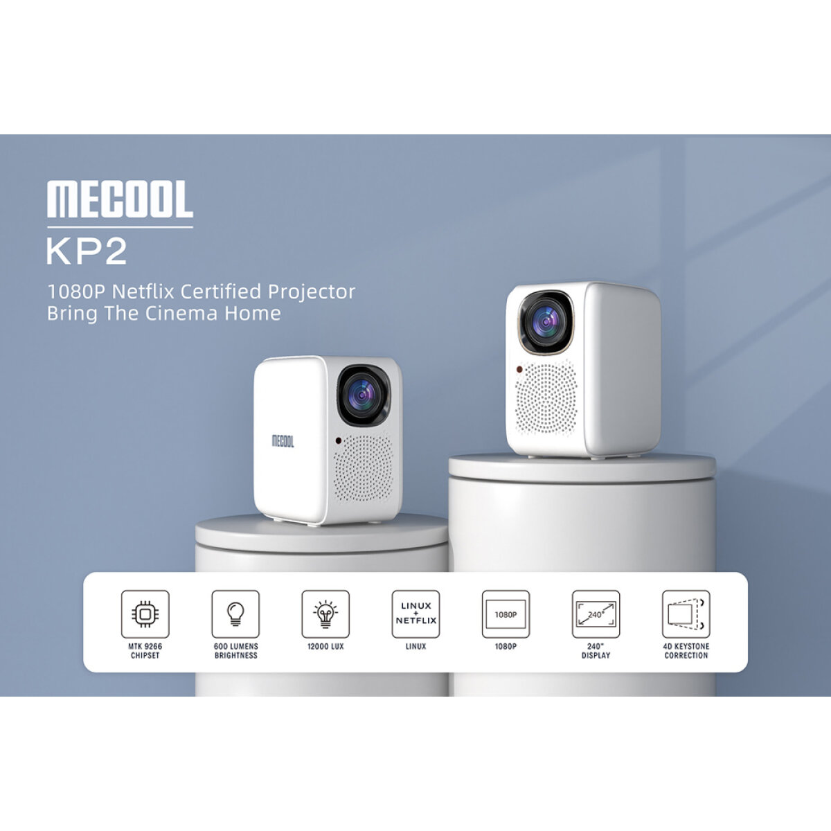 MCL-KP2-1 MECOOL smart βιντεοπροβολέας KP2, 1080p FHD, 600 ANSI, Wi-Fi, λευκός - Image 2