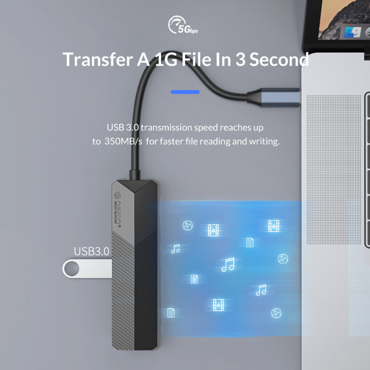 ORICO docking station MDK-5P, 5 θυρών, USB-C σύνδεση, 4K, μαύρο - Image 2