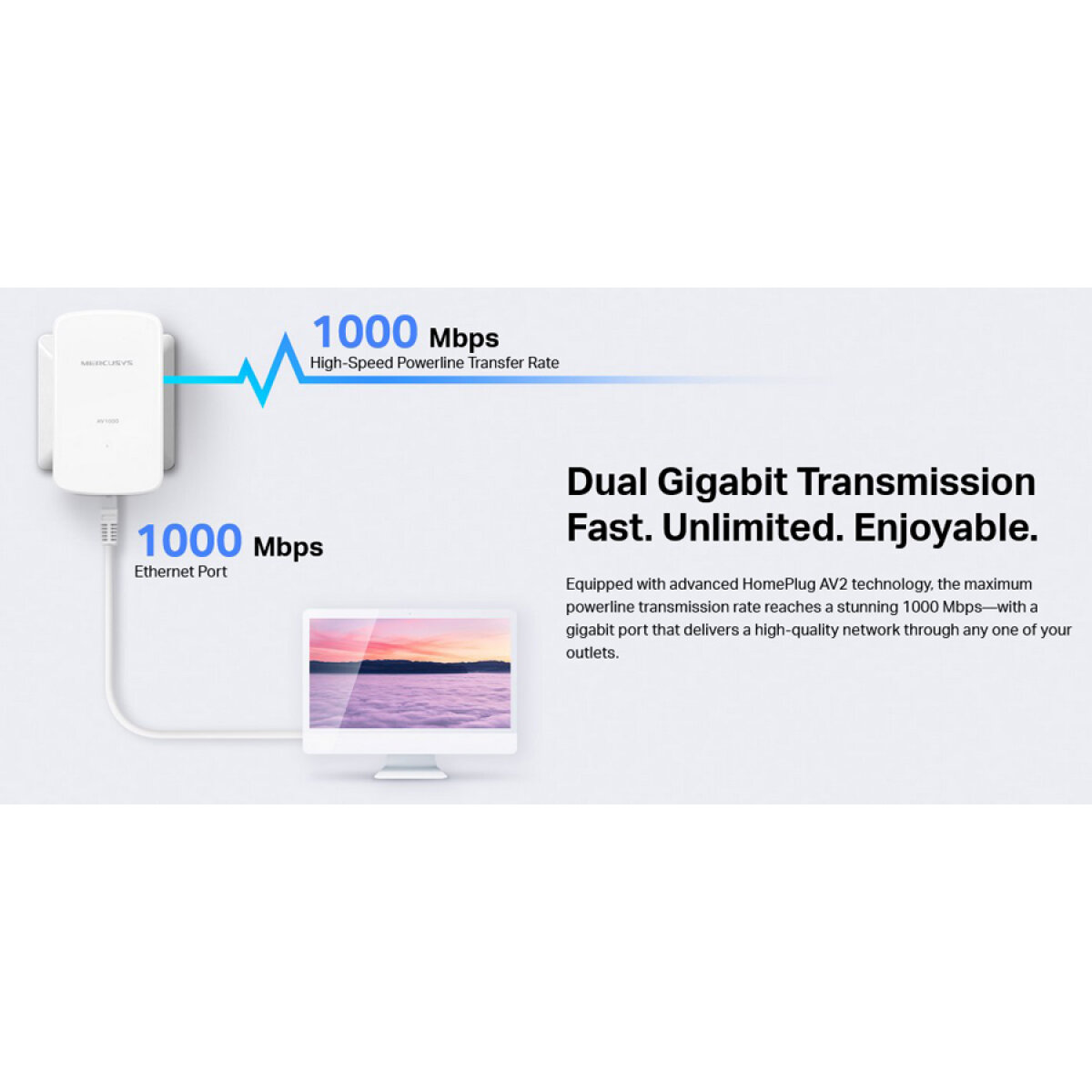 MP500-KIT-4 MERCUSYS Powerline MP500 Kit, AV1000 Gigabit, Ver: 1.0 - Image 2