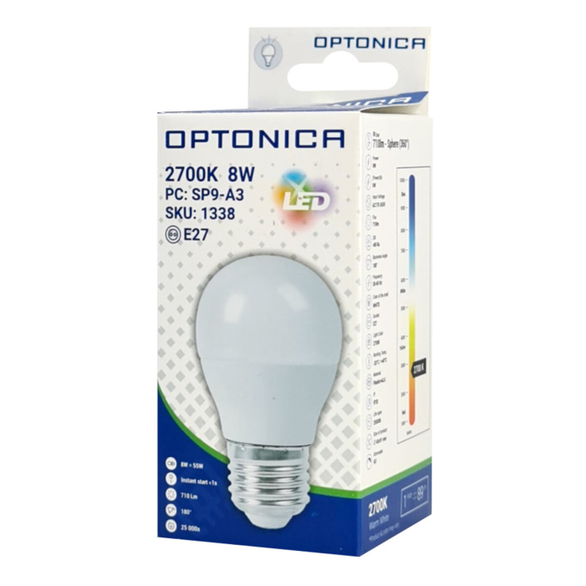 OPT-1338-2 OPTONICA LED λάμπα G45 1338, 8W, 2700K, 710lm, E27 - Image 3