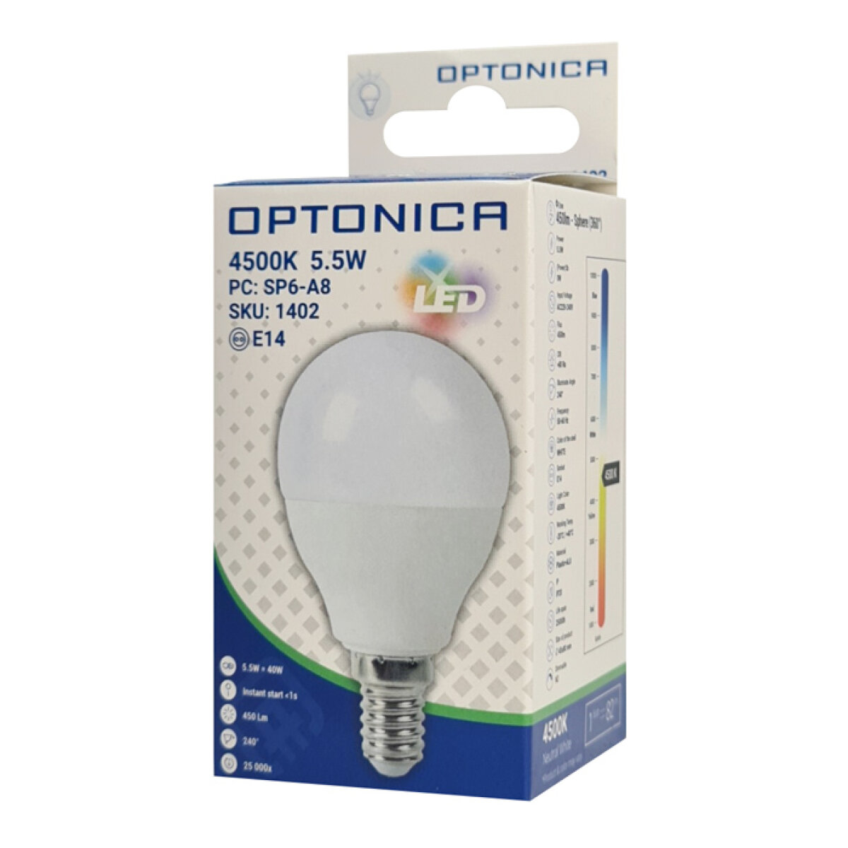 OPT-1402-2 OPTONICA LED λάμπα G45 1402, 5.5W, 4500K, E14, 450lm - Image 3
