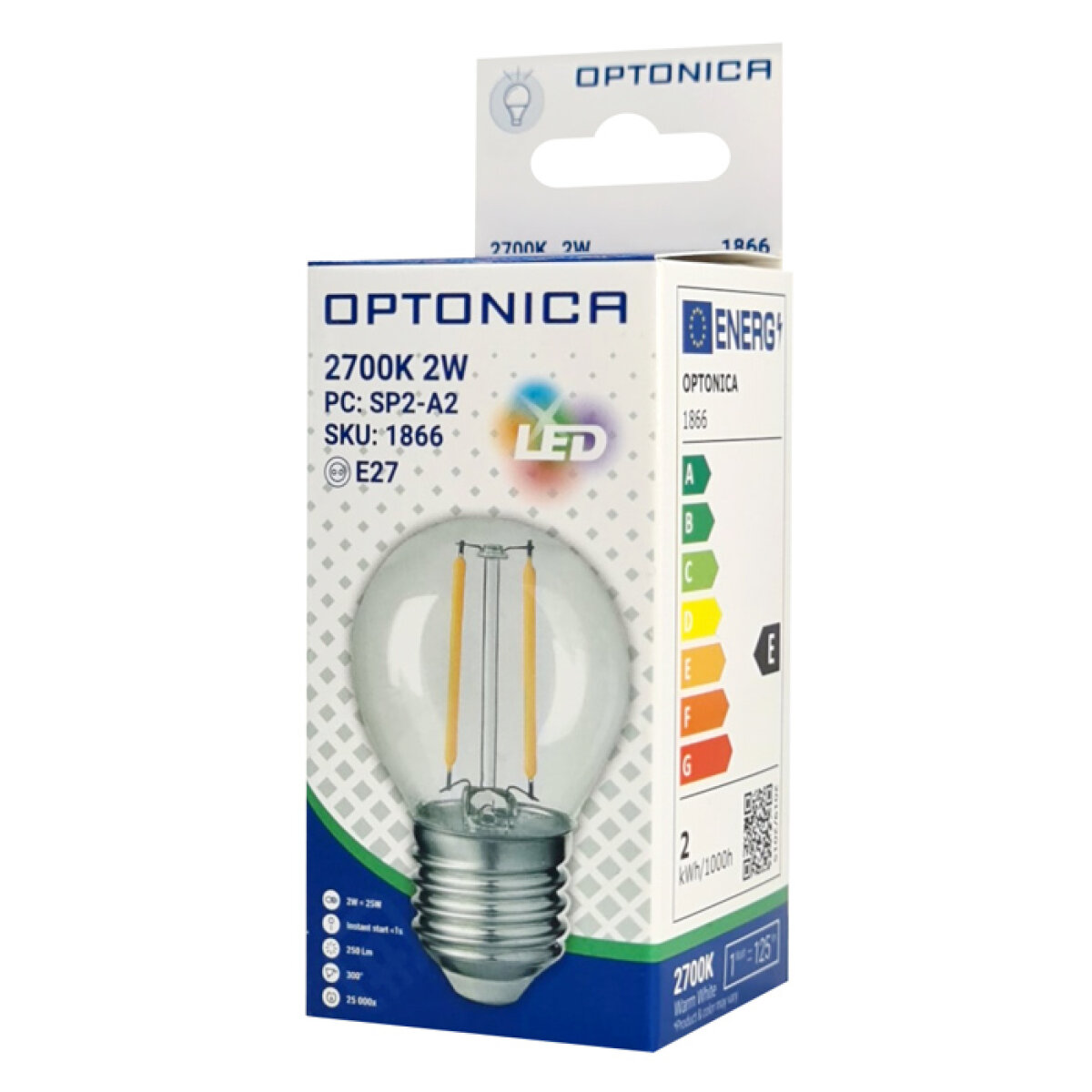OPT-1866-2 OPTONICA LED λάμπα G45 1866, Filament, 2W, 2700K, 200lm, E27 - Image 3