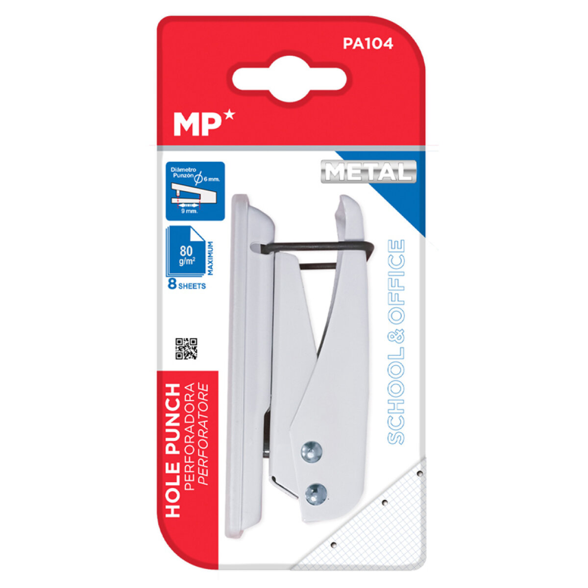 PA104-WH-1 MP μεταλλικός διακορευτής PA104, μονός, 6mm, 2x9cm, λευκός - Image 2