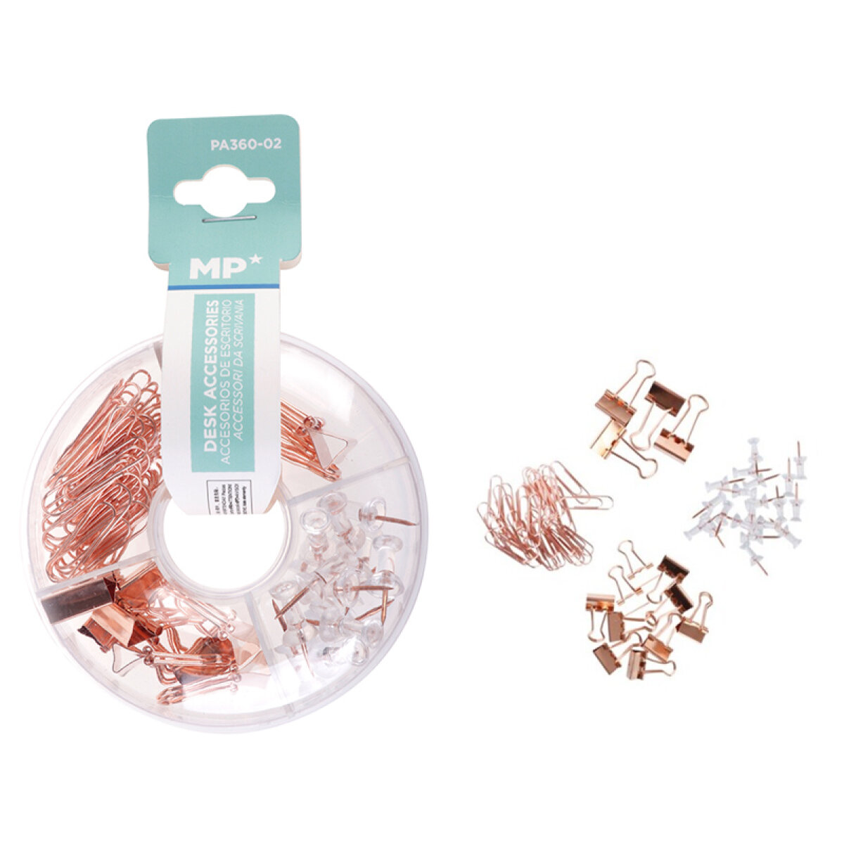 MP σετ γραφείου PA360-02 με συνδετήρες, κλιπ & πινέζες, ροζ χρυσό - Image 1