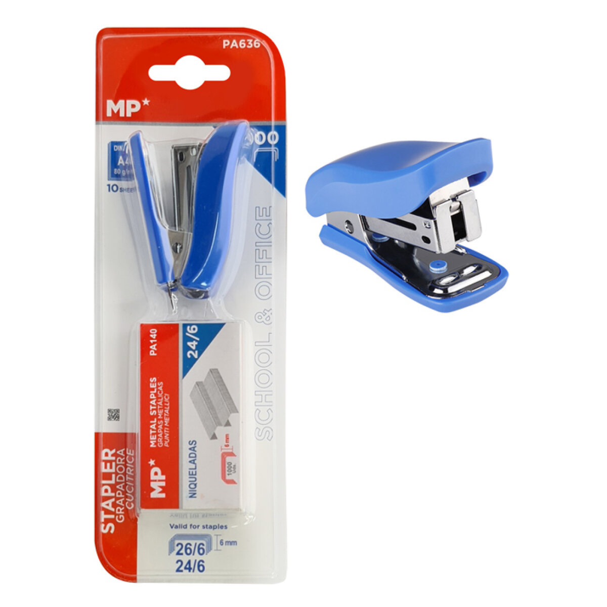PA636-BL MP mini συρραπτικό με ανταλλακτικά PA636, 24/6-26/6, 10 φύλλα, μπλε - Image 1