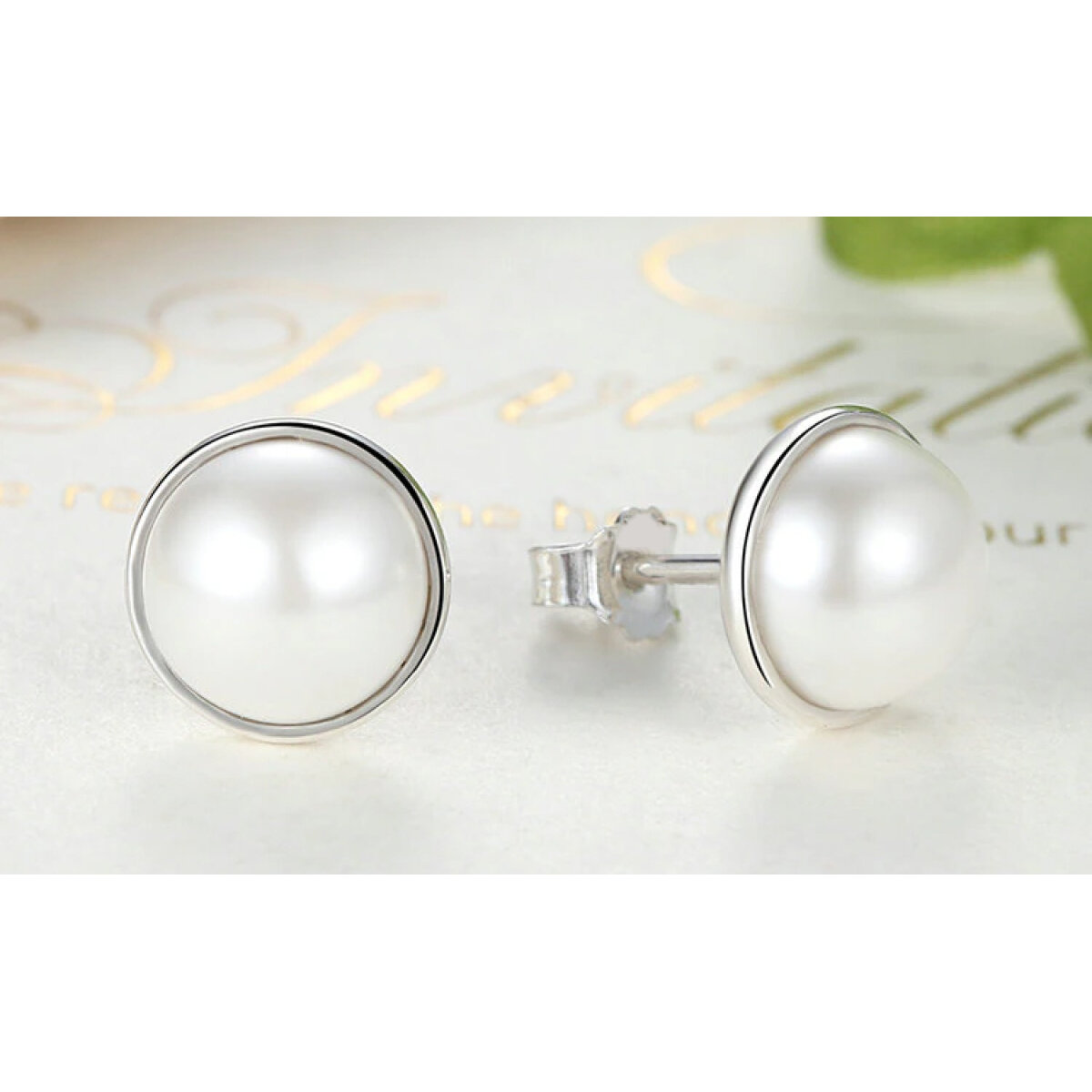 PAS489-2 BAMOER σκουλαρίκια καρφωτά PAS489 με λευκή πέρλα, ασήμι 925, ασημί - Image 3