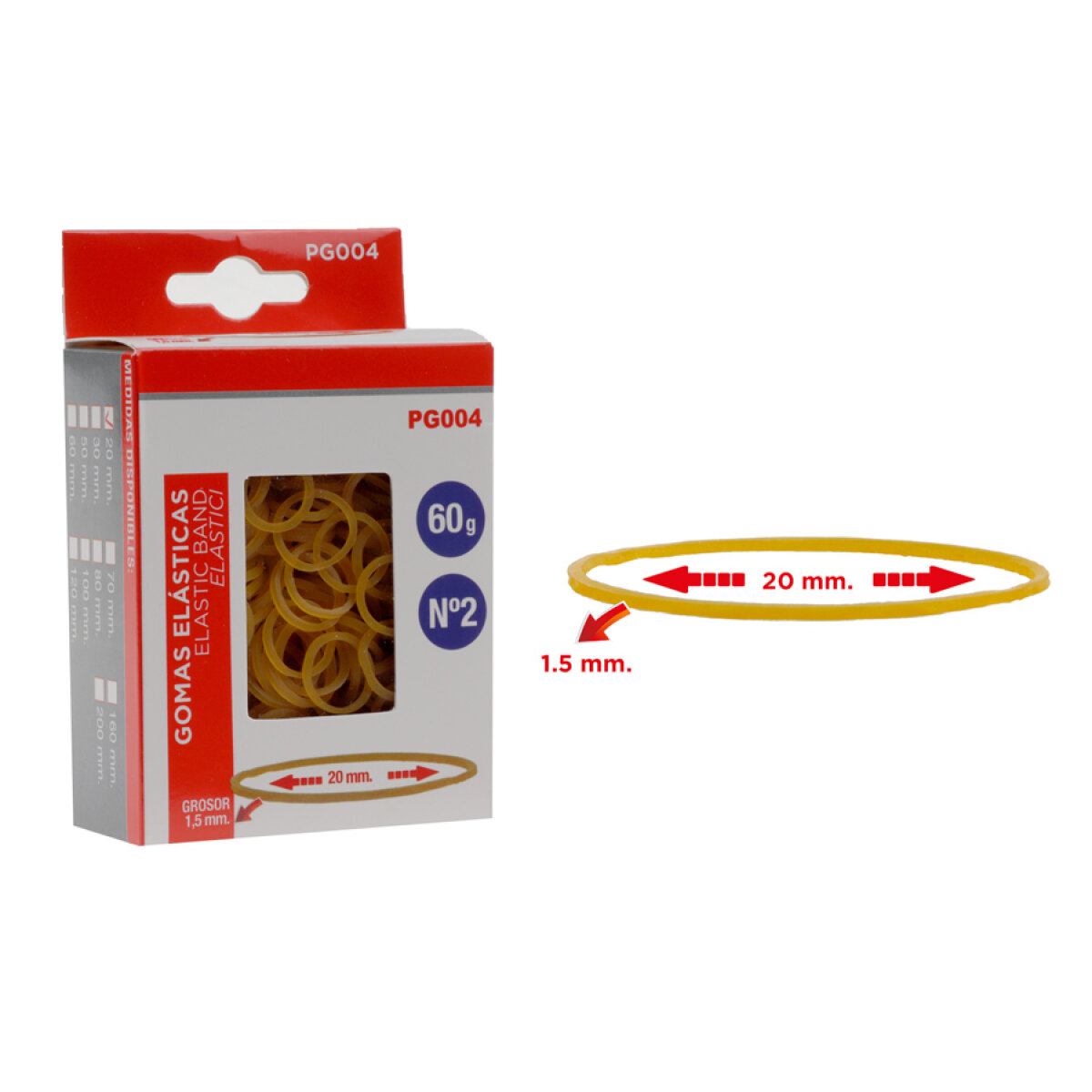 PG004 MP λαστιχάκια συσκευασίας PG004 σε κουτί, No2, 1.5x20mm, 60g - Image 1