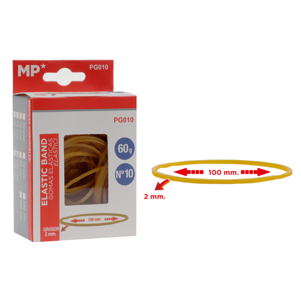 PG010 MP λαστιχάκια συσκευασίας PG010 σε κουτί, No10, 2x100mm, 60g - Image 1