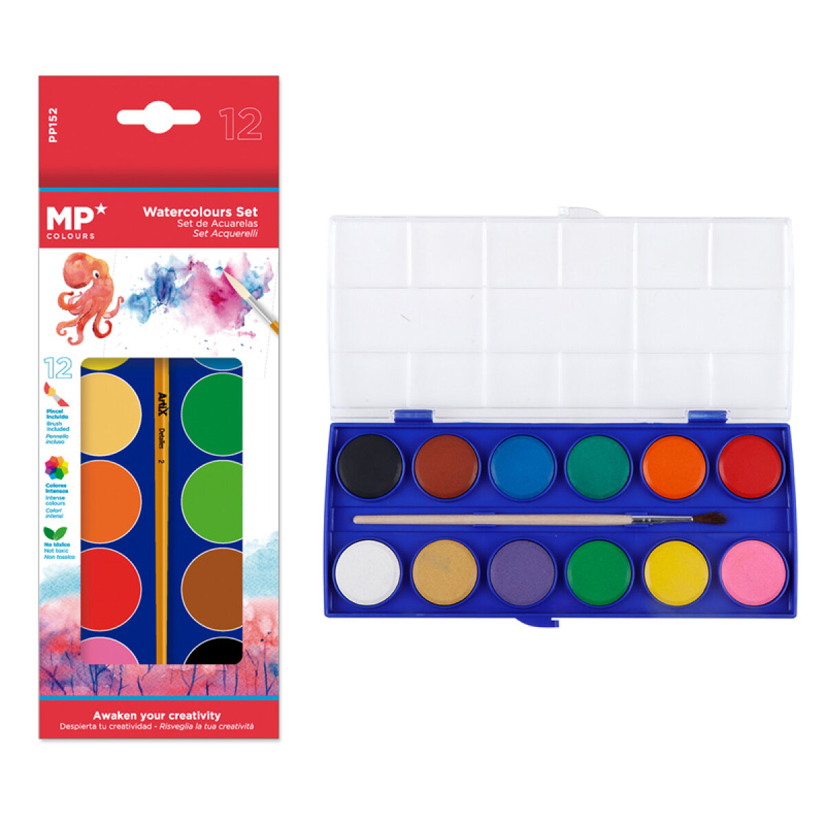 PP152 MP σετ νερομπογιές PP152, κασετίνα, 12 χρώματα - Image 1