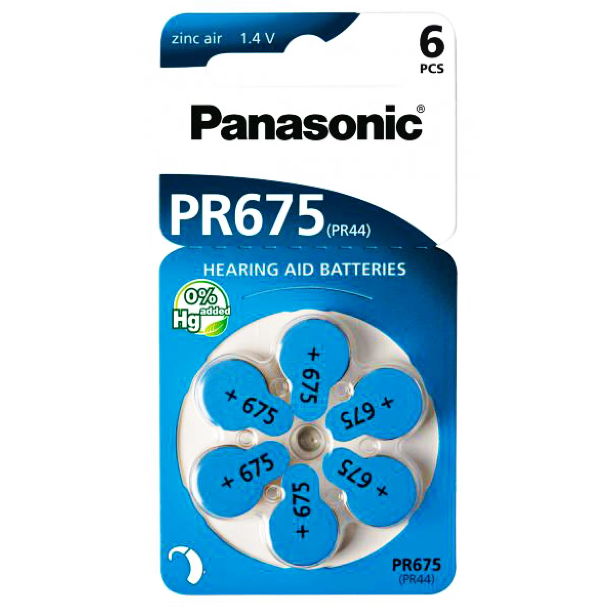 PANASONIC μπαταρίες ακουστικών βαρηκοΐας PR675, mercury free, 1.4V, 6τμχ - Image 1