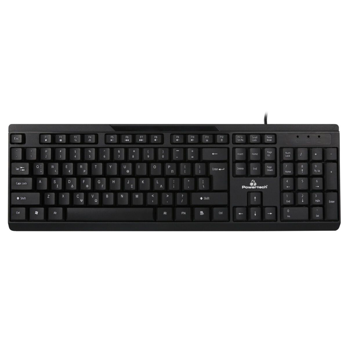 PT-1069 POWERTECH πληκτρολόγιο PT-1069, ενσύρματο, multimedia, EN/GR, μαύρο - Image 1