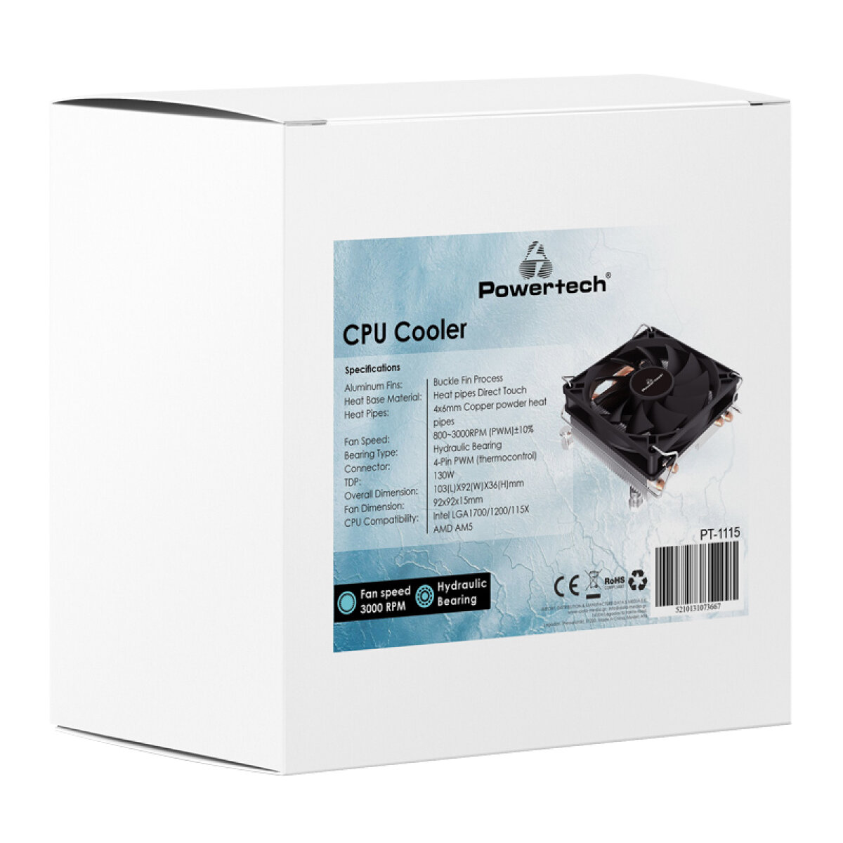 POWERTECH ψύκτρα για CPU PT-1115, low profile, TDP 130W - Image 3