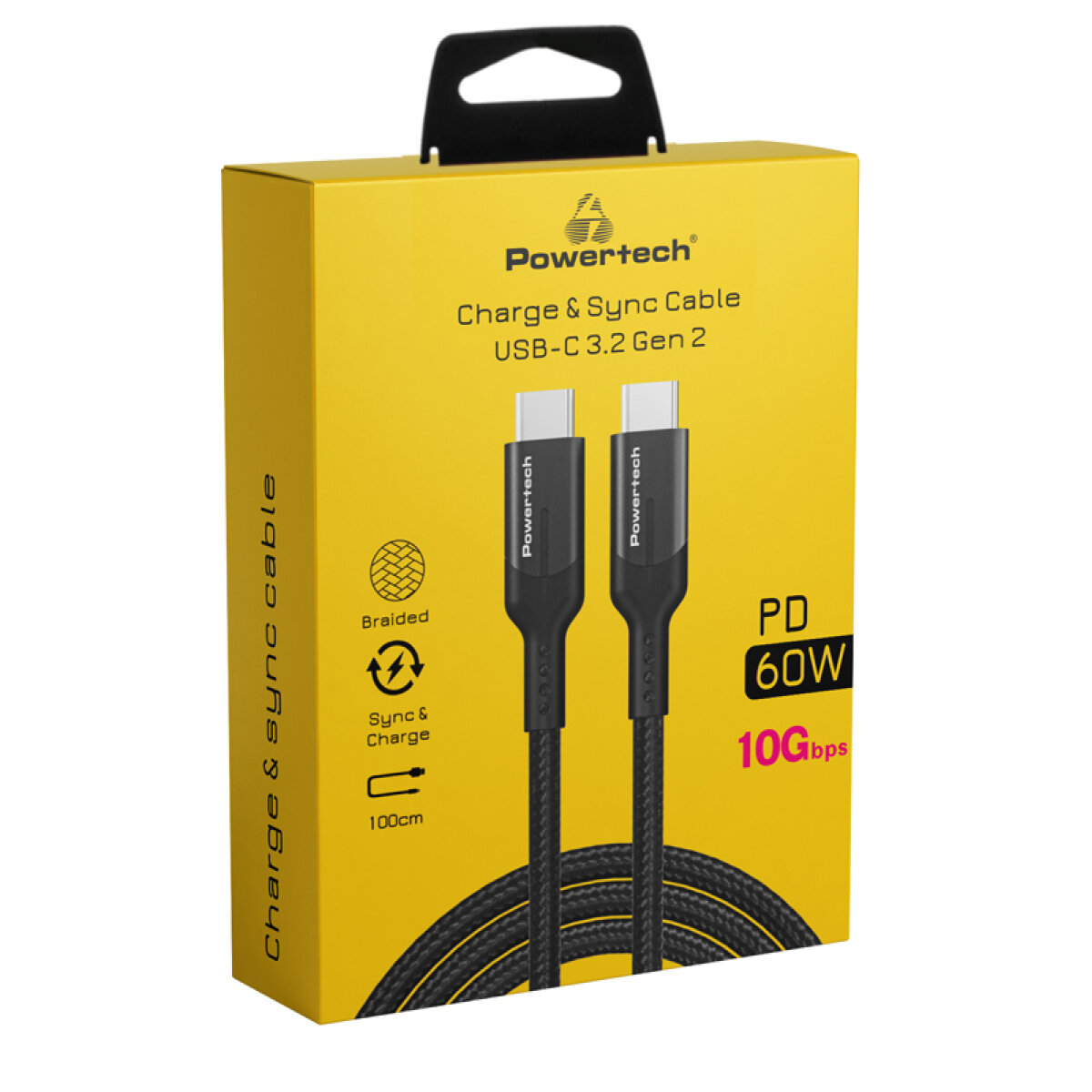 POWERTECH καλώδιο USB-C PTR-0135, PD 60W, 10Gbps, copper, 1m, μαύρο - Image 2