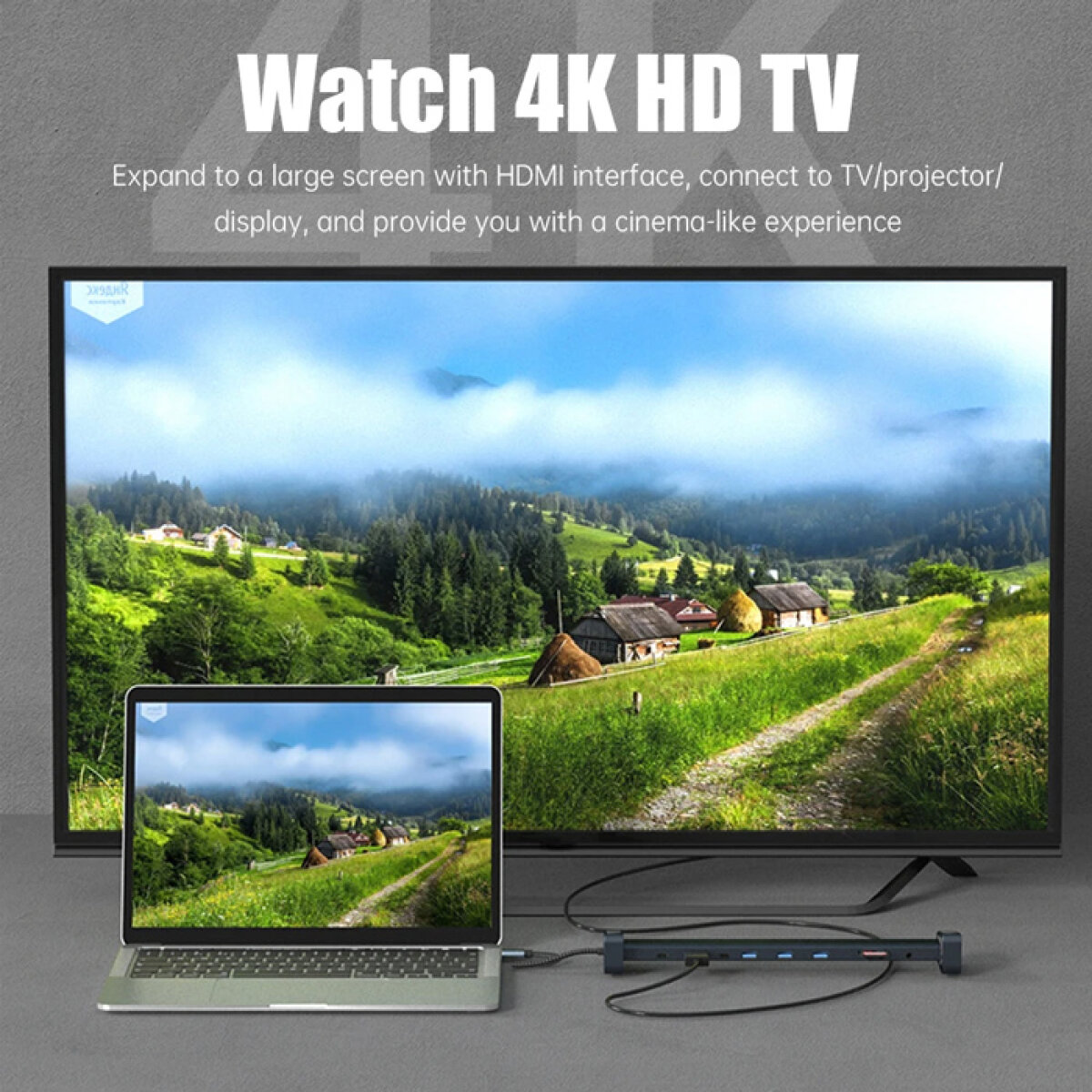 POWERTECH docking station PTR-0152, 10 θυρών, βάση laptop, USB-C, γκρι - Image 6