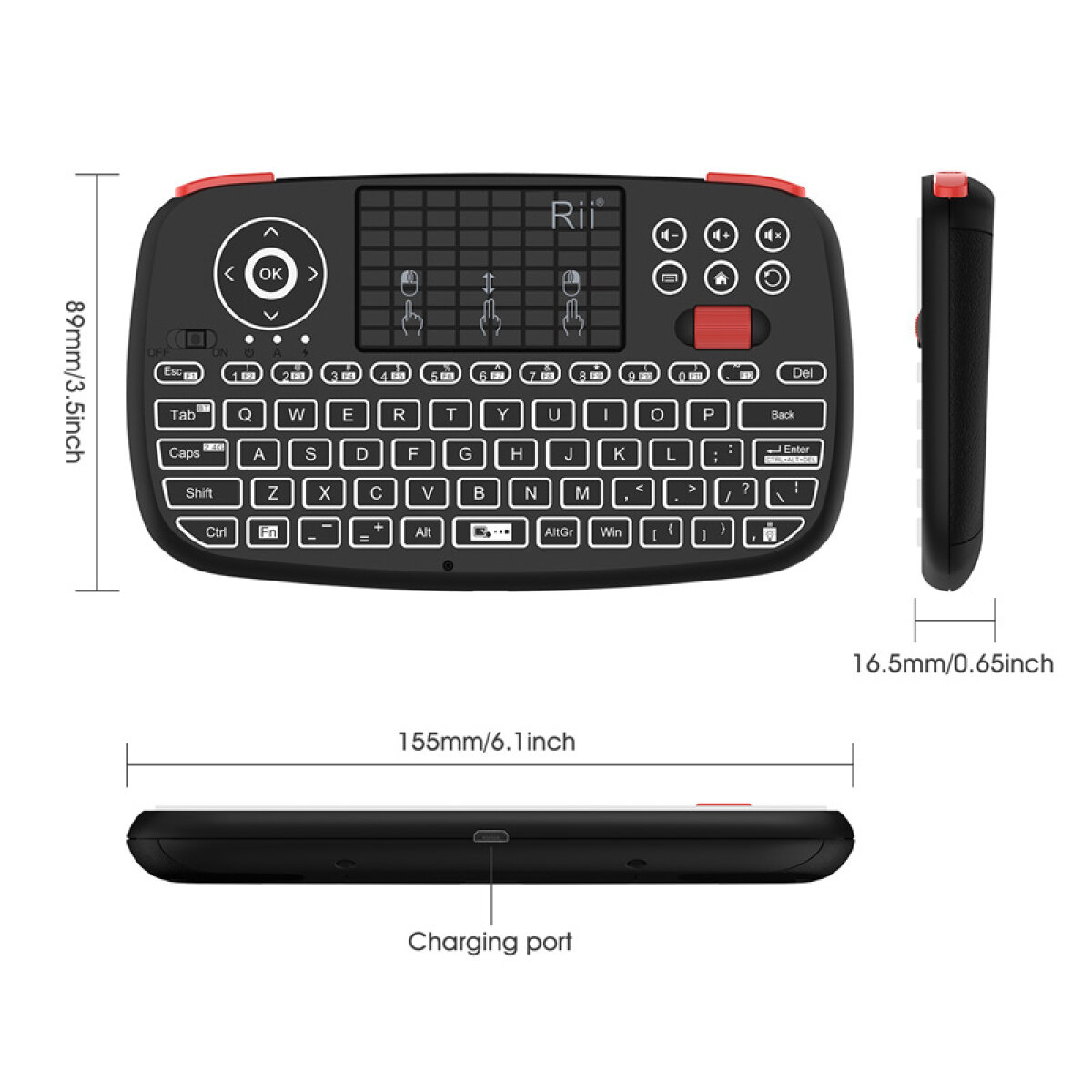 RIITEK ασύρματο mini πληκτρολόγιο i4, backlit, Bluetooth & 2.4GHz, μαύρο - Image 5