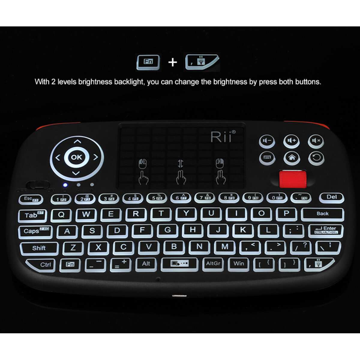 RIITEK ασύρματο mini πληκτρολόγιο i4, backlit, Bluetooth & 2.4GHz, μαύρο - Image 6