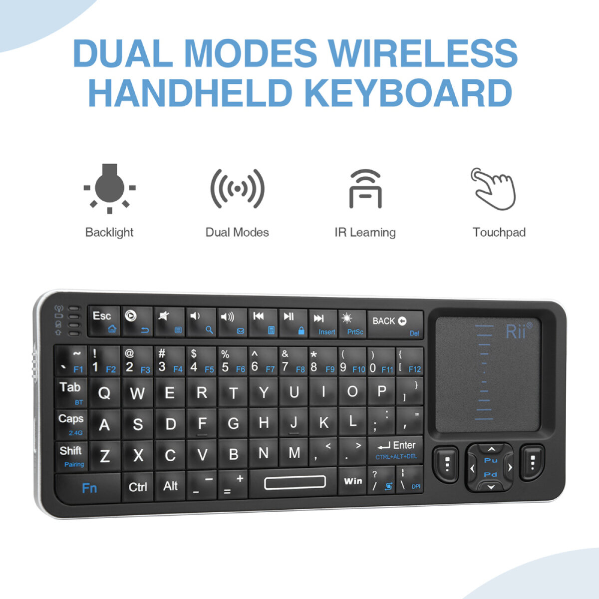 RIITEK ασύρματο mini πληκτρολόγιο K06, backlit, Bluetooth/2.4GHz, μαύρο - Image 6