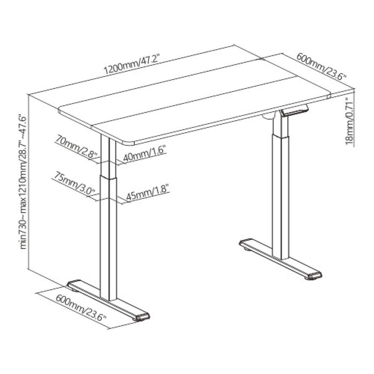 BRATECK ηλεκτρικό γραφείο S08-22D-B, ρυθμιζόμενο ύψος, 120x60cm, λευκό - Image 4