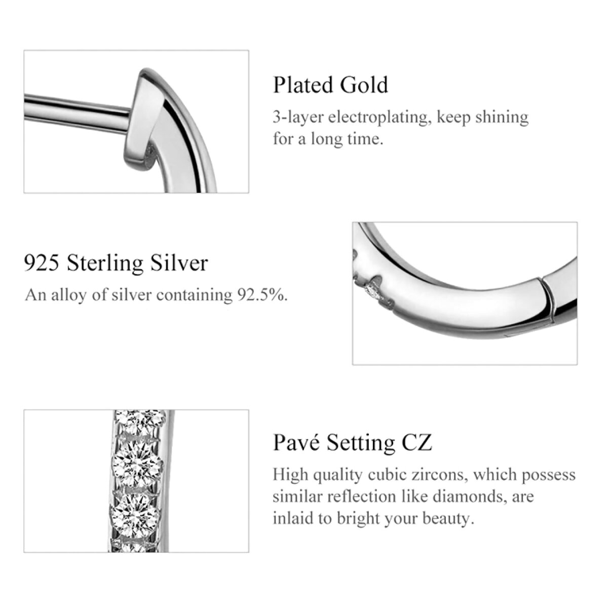 SCE498-A-3 BAMOER σκουλαρίκια κρίκος SCE498-A με κυβική ζιρκόνια, ασήμι 925, ασημί - Image 4