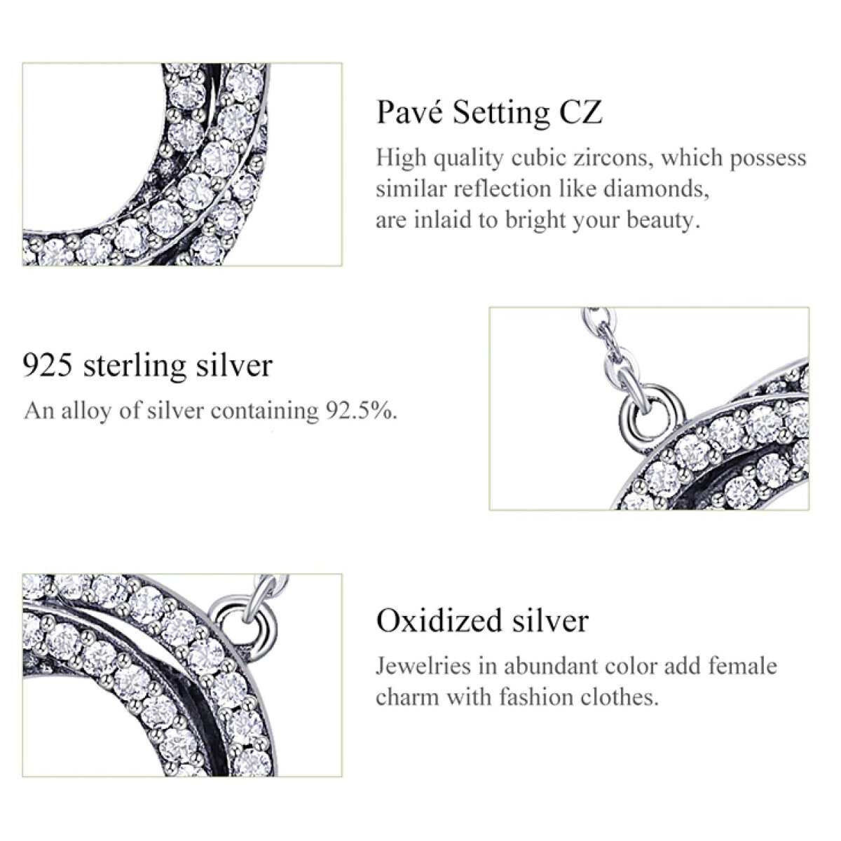 SCN259-2 BAMOER κολιέ SCN259 με κυβική ζιρκόνια, ασήμι 925, ασημί - Image 4