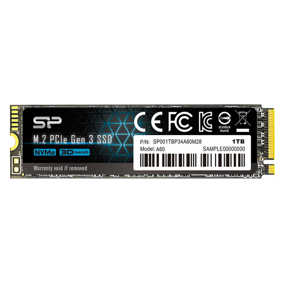 SP001TBP34A60M28 SILICON POWER SSD PCIe Gen3x4 P34A60 M.2 2280, 1TB, 2.200-1.600MB/s - Image 1