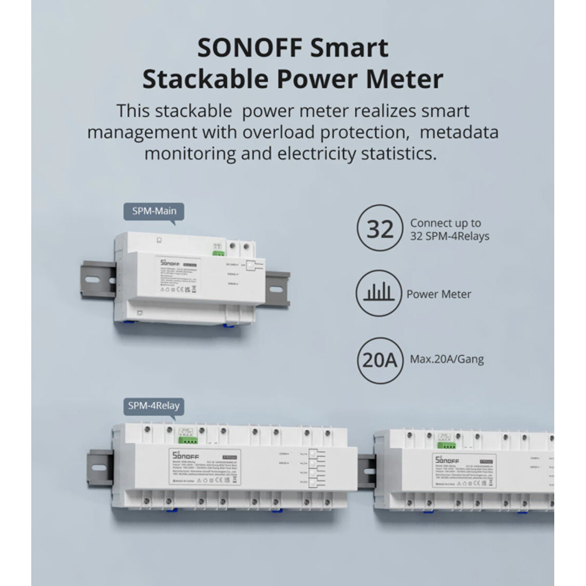 SPM-MAIN-1 SONOFF smart μονάδα παρακολούθησης ισχύος SPM-MAIN WiFi/Ethernet, 20A - Image 2