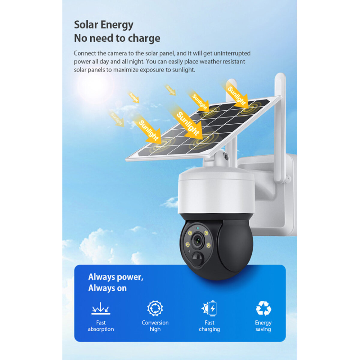 ST-S517C-3M-2 SECTEC smart ηλιακή κάμερα ST-S517C-3M, 3MP, PIR, PTZ, cloud/micro SD - Image 2