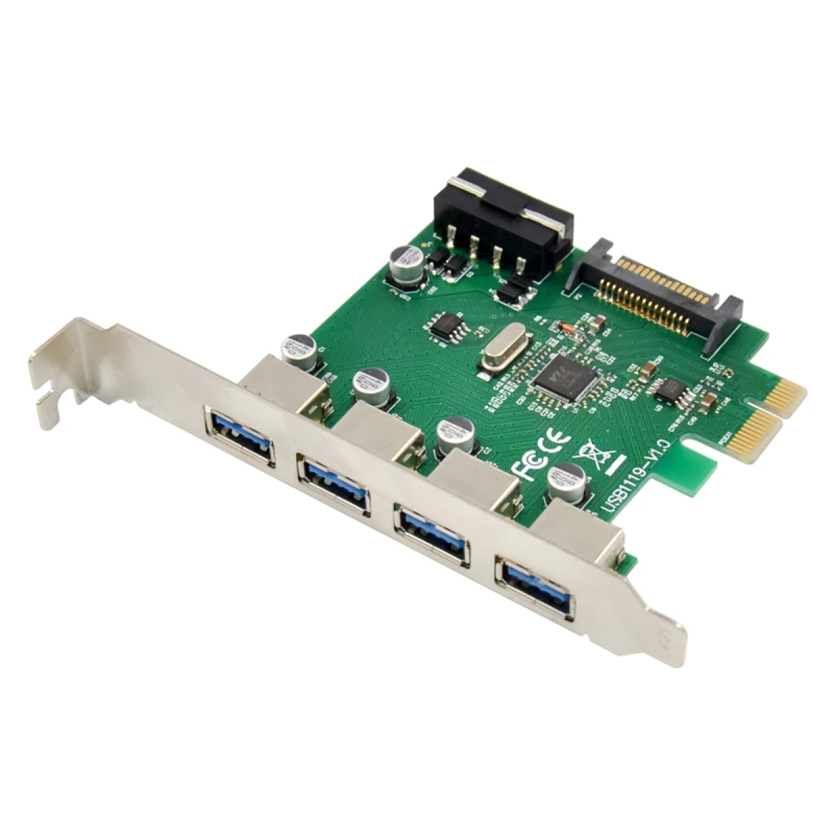 POWERTECH κάρτα επέκτασης PCIe σε 4x USB 3.0 ST66, VL805 + RTL8153 - Image 1