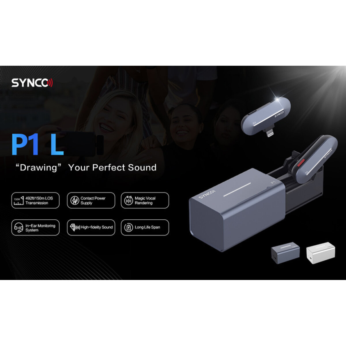 SY-P1L-BK-1 SYNCO ασύρματο μικρόφωνο P1L με θήκη φόρτισης, Lightning, 2.4GHz, γκρι - Image 2
