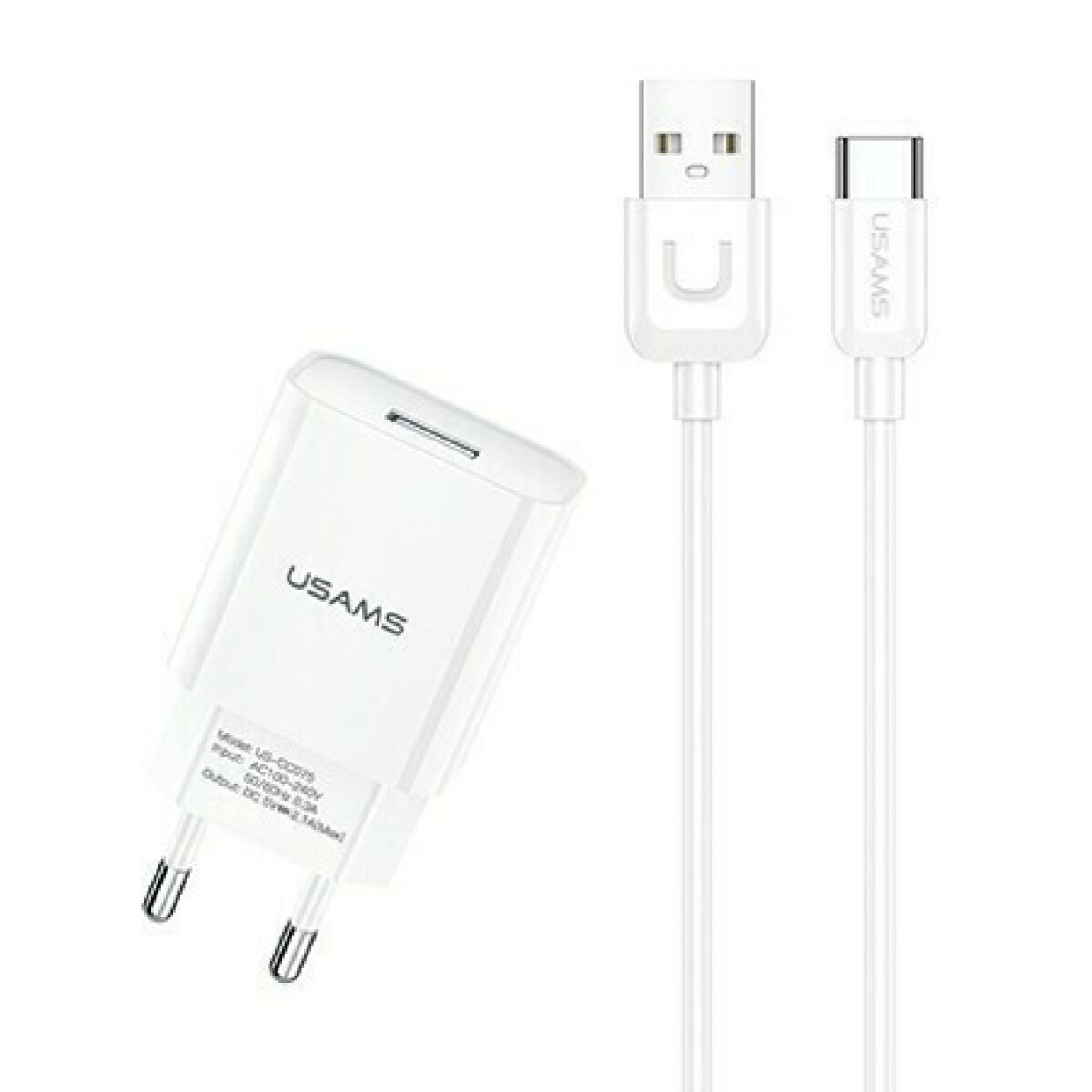 USAMS φορτιστής τοίχου T21OCTC01 με καλώδιο USB-C, USB 2.1A, λευκός - Image 1