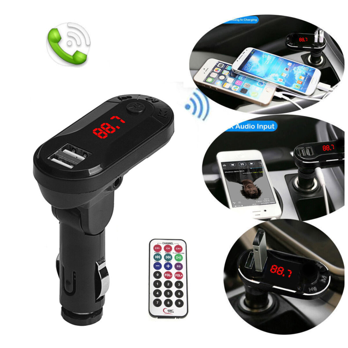 T26-3 Car FM Transmitter T26 με LCD οθόνη, USB, SD, μαύρο - Image 4