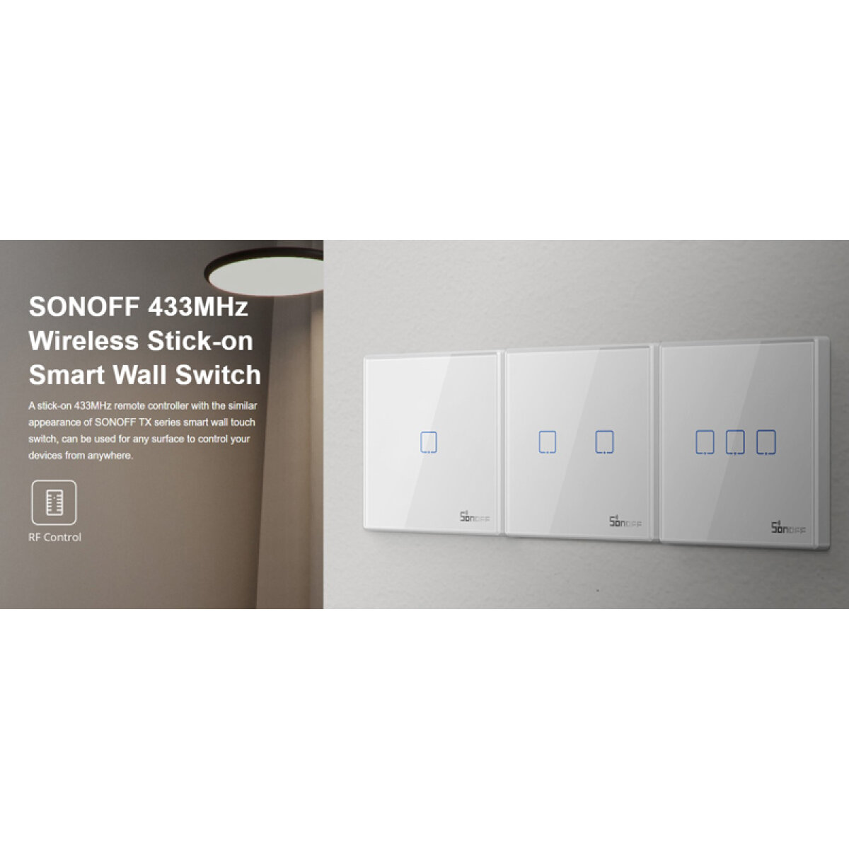 T2EU3C-RF-1 SONOFF smart διακόπτης T2EU3C-RF 433MHz, αφής, τριπλός, λευκός - Image 2