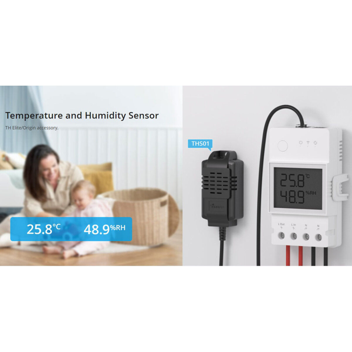 THS01-1 SONOFF αισθητήρας θερμοκρασίας & υγρασίας THS01, RJ11, 50cm, μαύρος - Image 2
