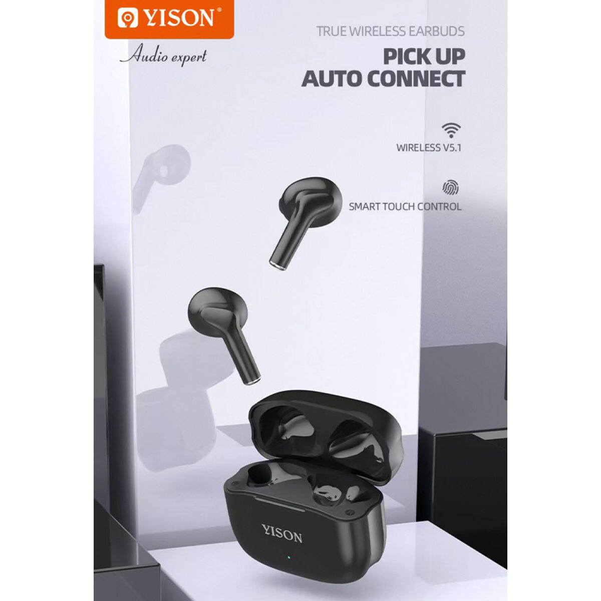 TWS-T6-BK-1 YISON earphones με θήκη φόρτισης TWS-T6, True Wireless, Φ13mm, μαύρα - Image 3