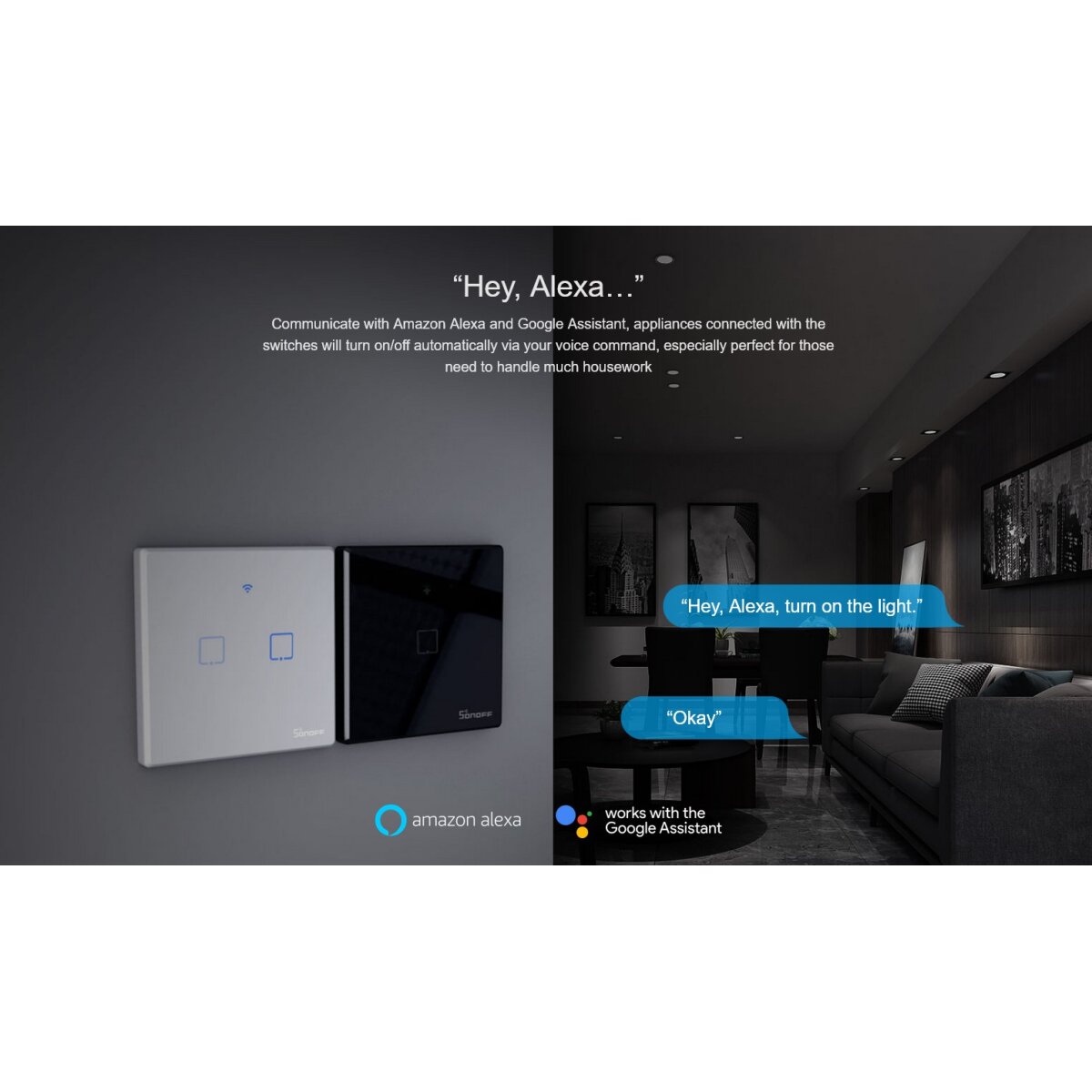 SONOFF smart διακόπτης ΤΧ-T2EU2C, αφής, Wi-Fi, διπλός, λευκός - Image 5