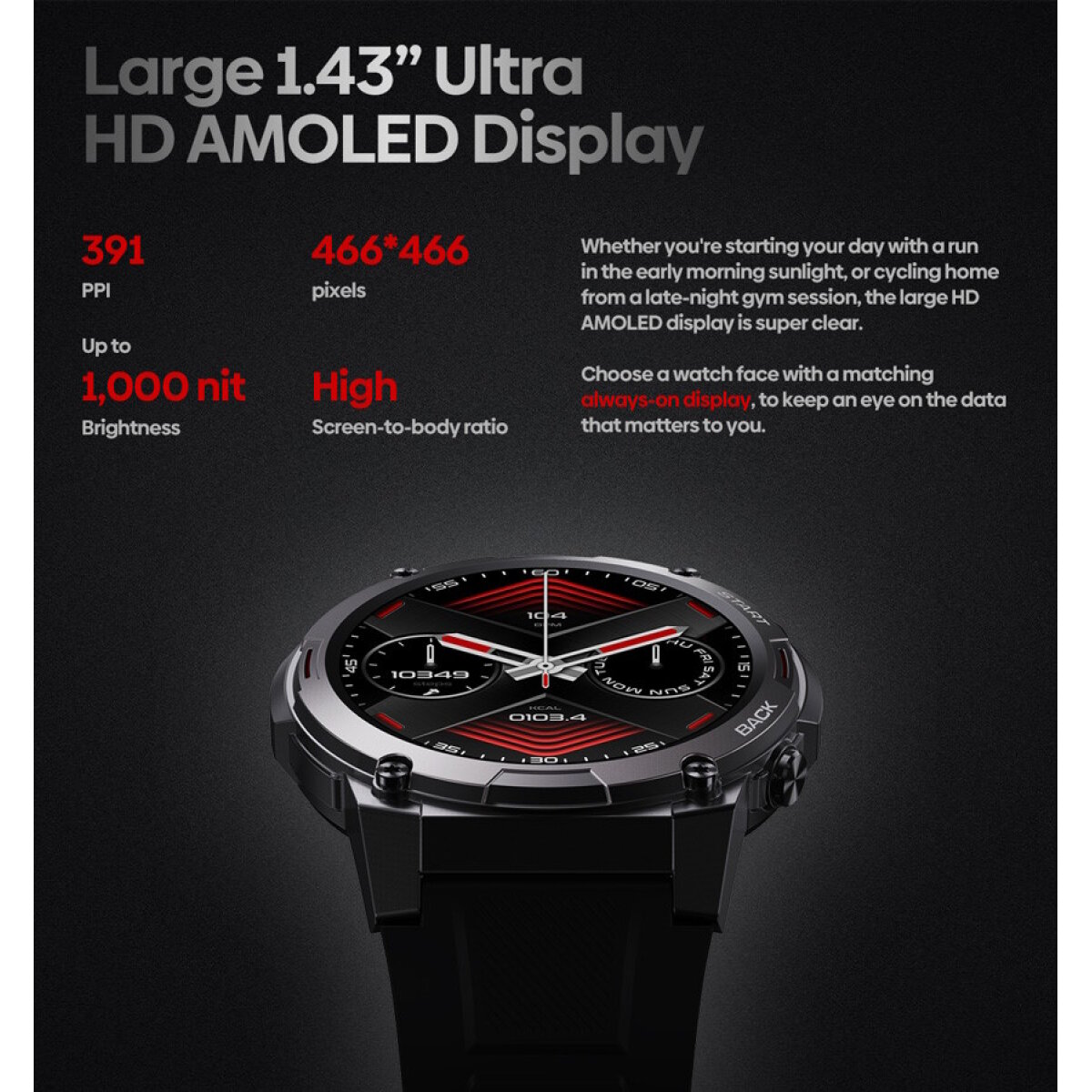 ZEBLAZE smartwatch Vibe 7 Pro, 1.43" AMOLED, ηχείο & mic, 3 ATM, μαύρο - Image 2