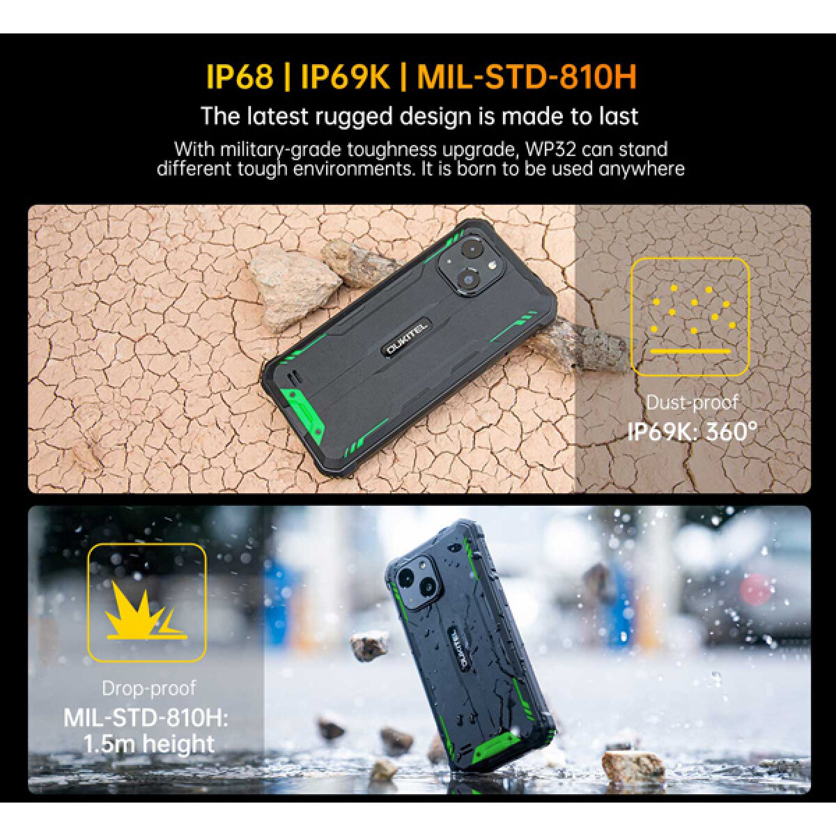 OUKITEL smartphone WP32, 6", 4/128GB, 6300mAh, IP68/IP69K, μαύρο - Image 2